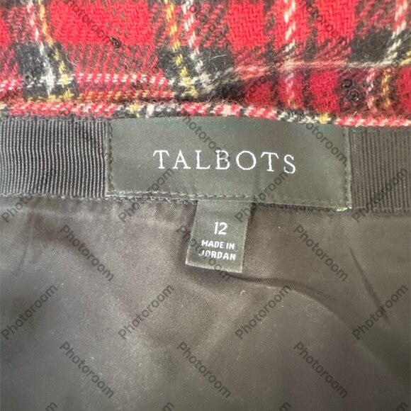 Talbots Size 12 Red Plaid Sparkle A-Line Side Zip Lined Skirt - Picture 4 of 5